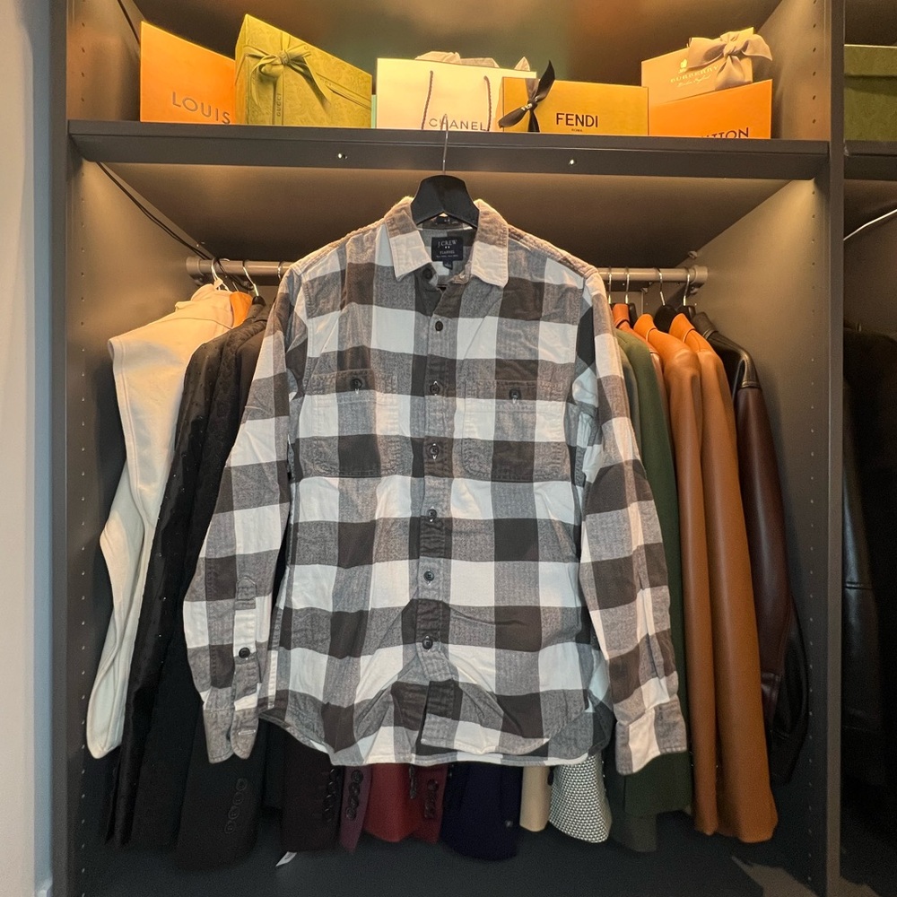 J. Crew Men’s Flannel (White/Gray)